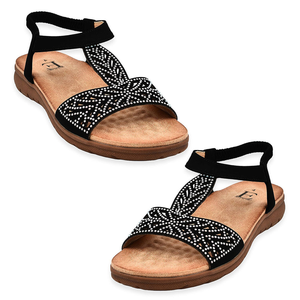 Diamante Trim Barbados Open Toe Embellished Sandal (Size 4) - Black