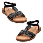 Diamante Trim Barbados Open Toe Embellished Sandal (Size 4) - Black