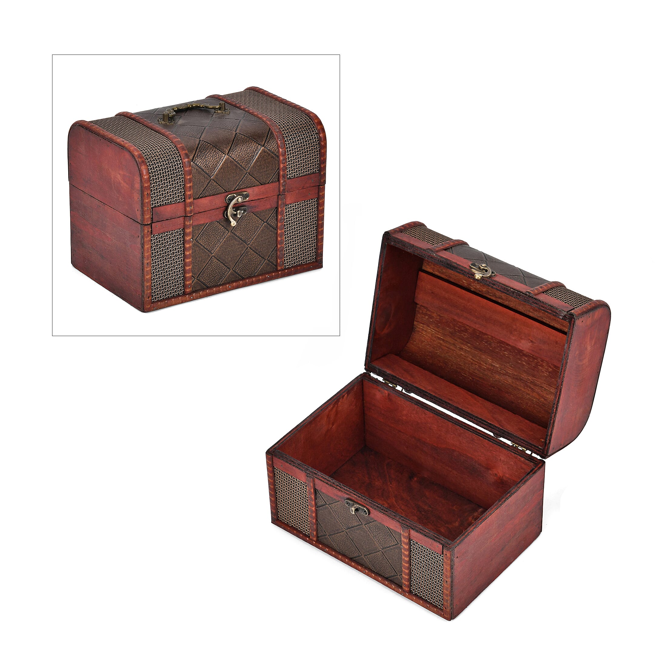 Classic Antique Style Diamond Pattern Wooden Storage Box (Size 21x16x14 cm) - Bronze