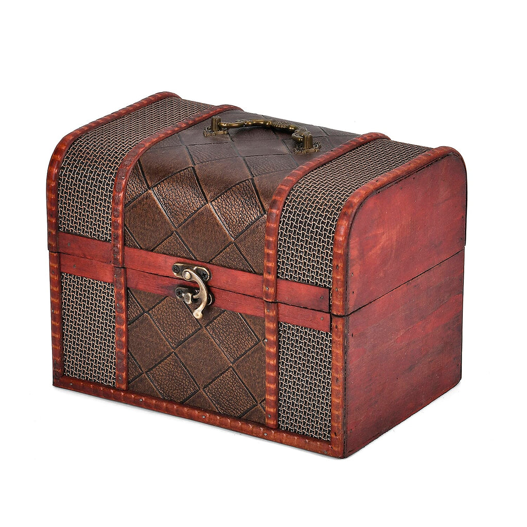 Classic Antique Style Diamond Pattern Wooden Storage Box (Size 21x16x14 cm) - Bronze