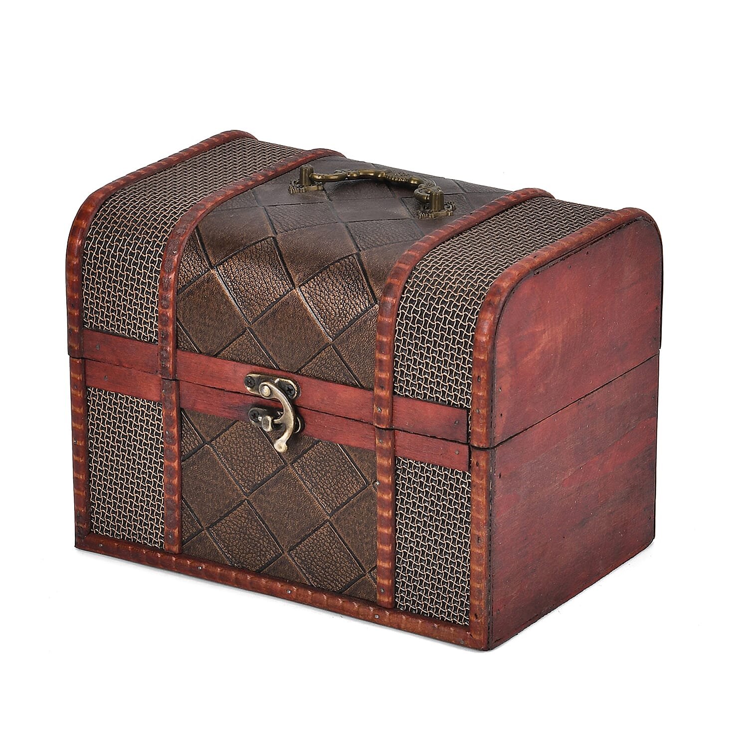 Classic Antique Style Diamond Pattern Wooden Storage Box (Size 21x16x14 cm) - Bronze