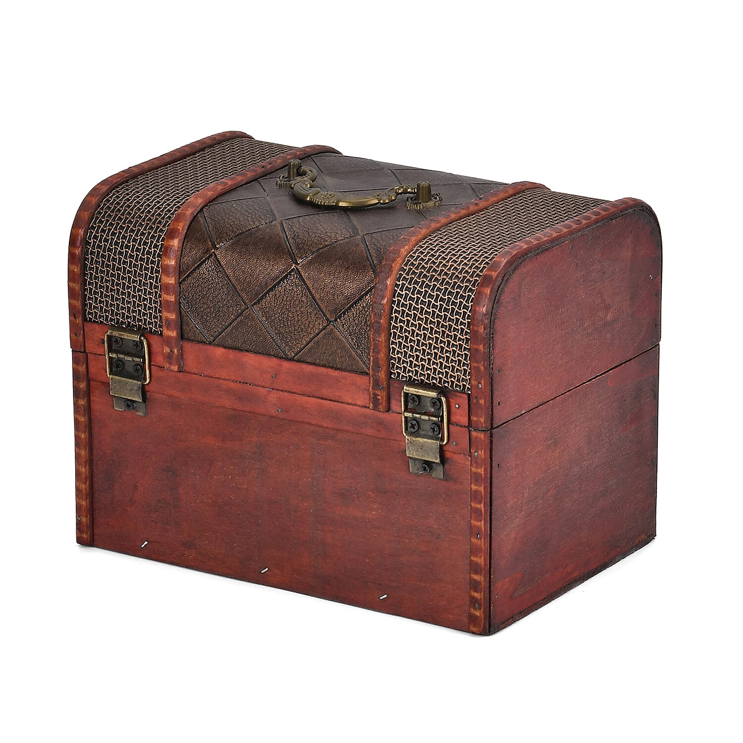 Classic Antique Style Diamond Pattern Wooden Storage Box (Size 21x16x14 cm) - Bronze