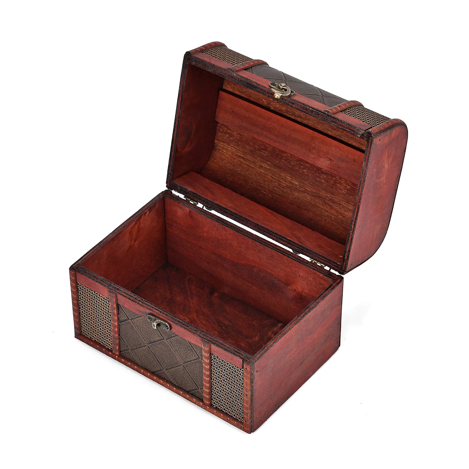 Classic Antique Style Diamond Pattern Wooden Storage Box (Size 21x16x14 cm) - Bronze