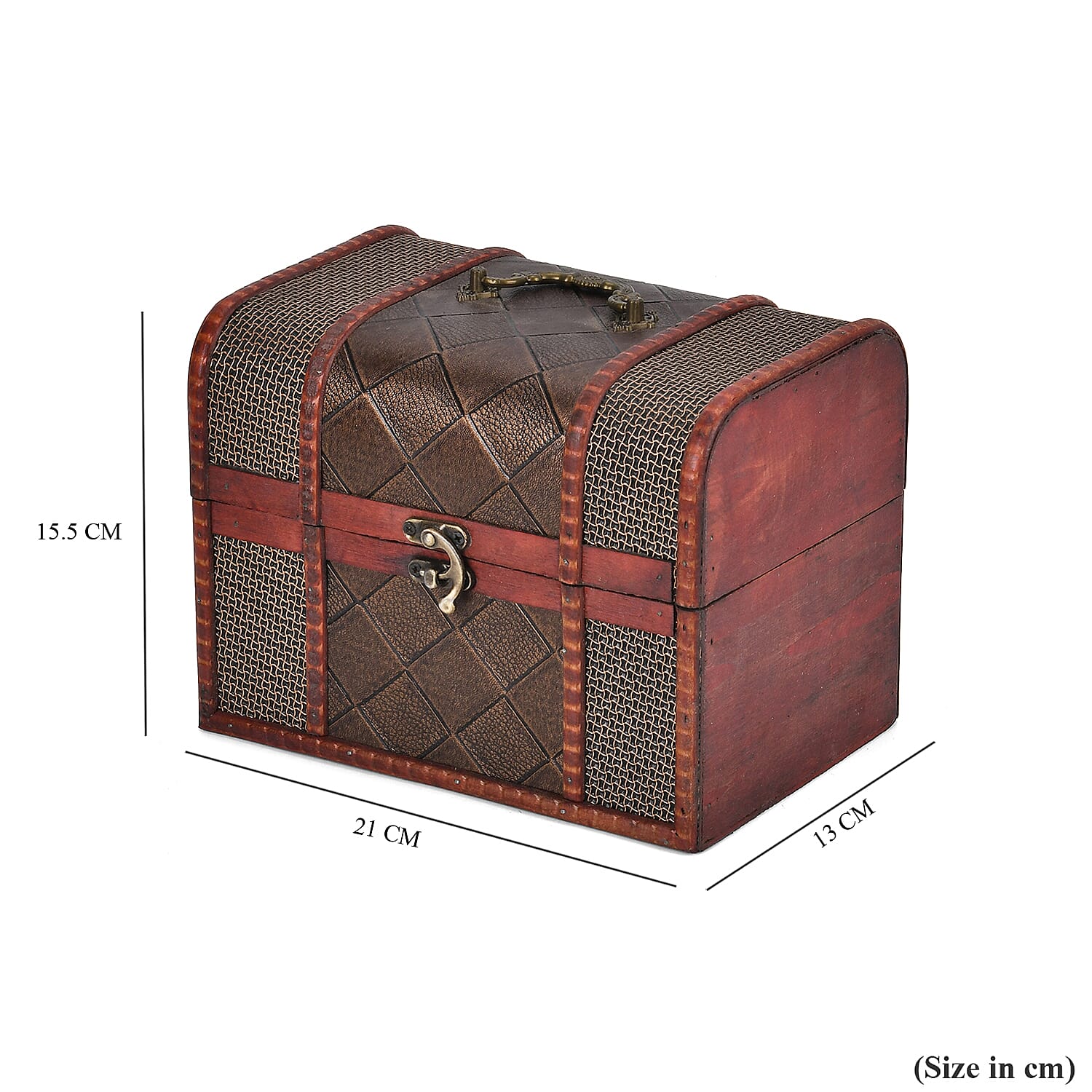 Classic Antique Style Diamond Pattern Wooden Storage Box (Size 21x16x14 cm) - Bronze