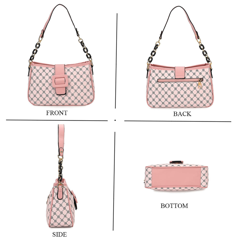 DESIGNER INSPIRED - Diamond Pattern Crossbody Bag with Chain Detail Strap - Pink