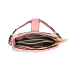 DESIGNER INSPIRED - Diamond Pattern Crossbody Bag with Chain Detail Strap - Pink