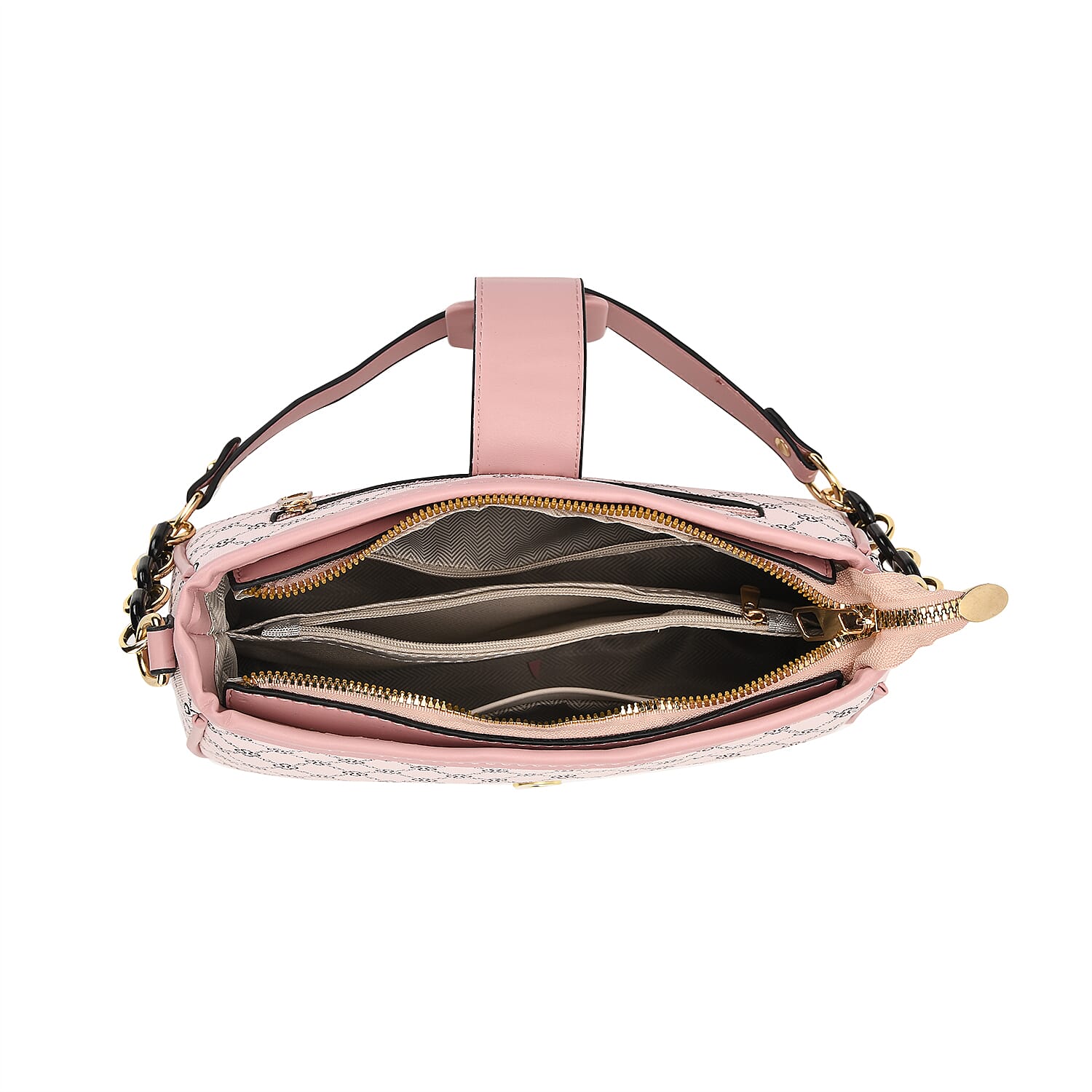 DESIGNER INSPIRED - Diamond Pattern Crossbody Bag with Chain Detail Strap - Pink
