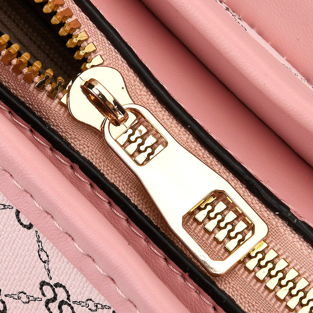 DESIGNER INSPIRED - Diamond Pattern Crossbody Bag with Chain Detail Strap - Pink