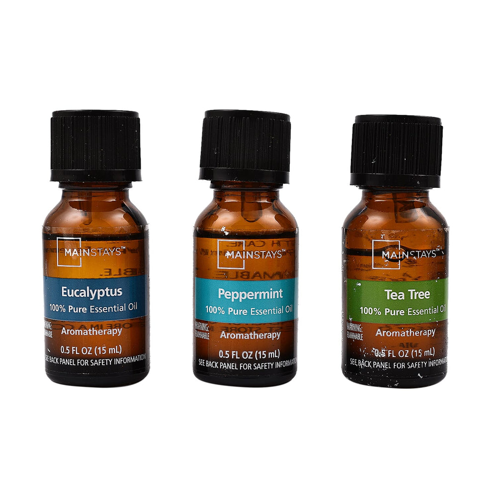 15ml Pure Essential Oil (Pack of 3 Eucalyptus, Peppermint and Tea Tree) - Green