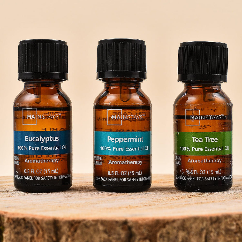 15ml Pure Essential Oil (Pack of 3 Eucalyptus, Peppermint and Tea Tree) - Green