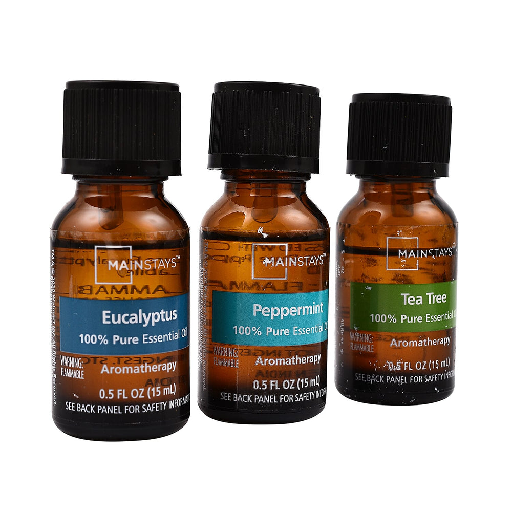 15ml Pure Essential Oil (Pack of 3 Eucalyptus, Peppermint and Tea Tree) - Green