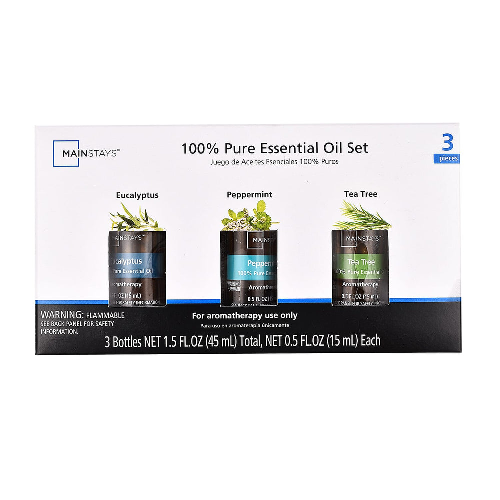 15ml Pure Essential Oil (Pack of 3 Eucalyptus, Peppermint and Tea Tree) - Green