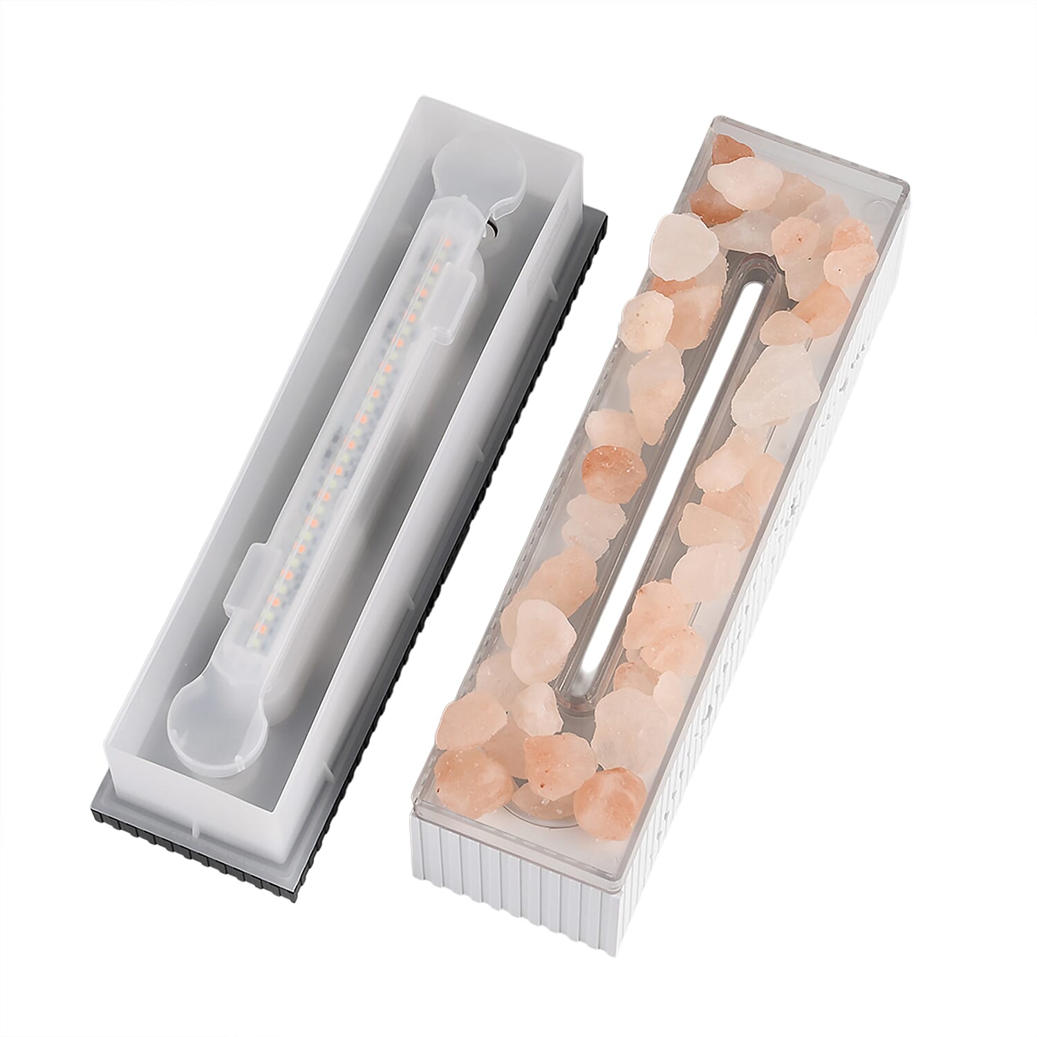 Bliss and Beyond Double Spray Diffuser with 10 Oils, Himalayan Salt Rocks - USB 5V Essential Oil Humidifier with Timer - 2-Colour LED Light - White