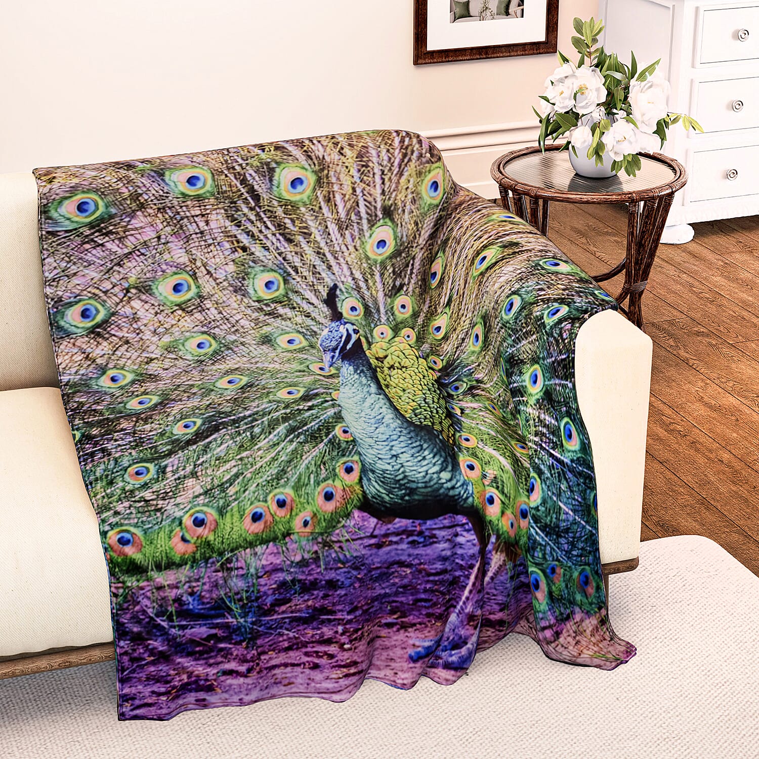 One Time Deal - Ultra-Soft Animal Print Blanket 240 GSM size 150x200-  Peacock