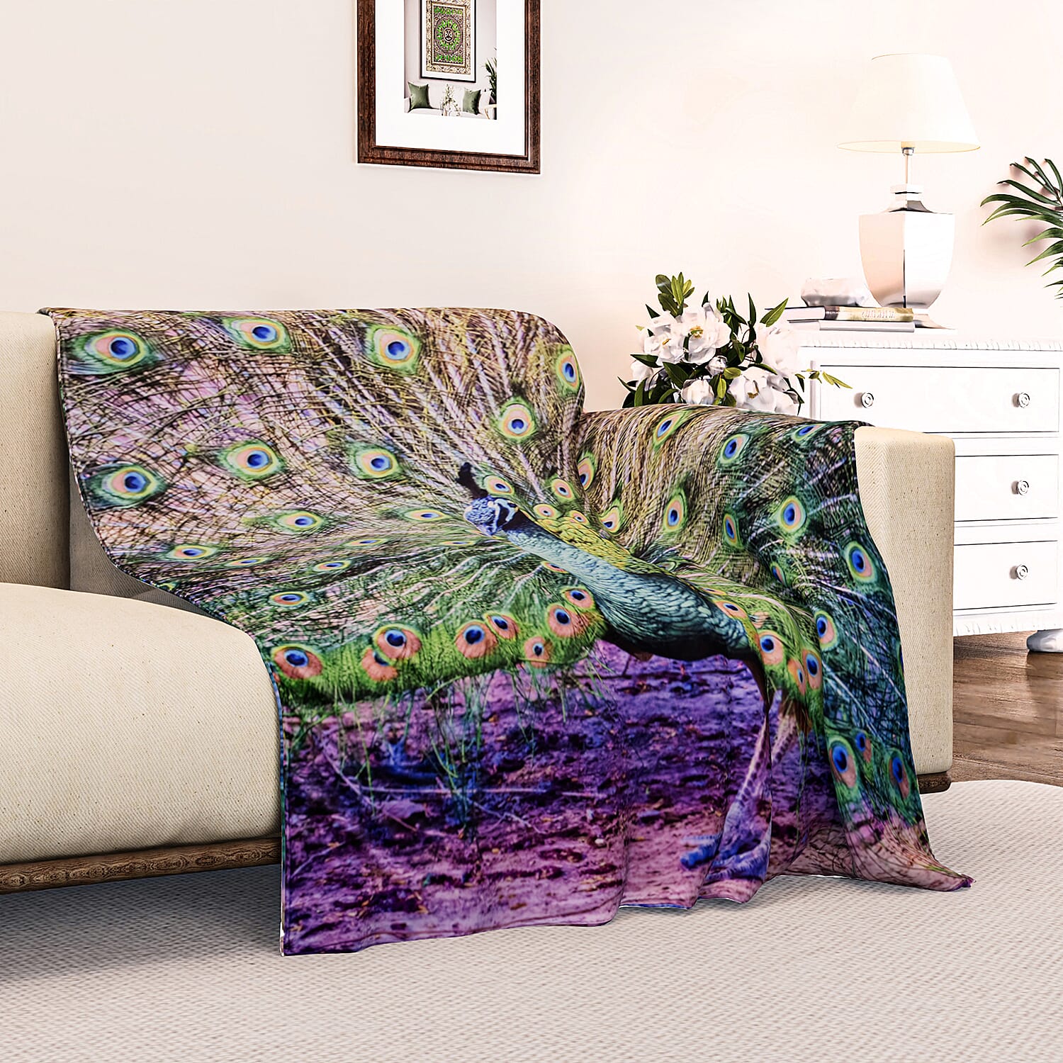 One Time Deal - Ultra-Soft Animal Print Blanket 240 GSM size 150x200-  Peacock