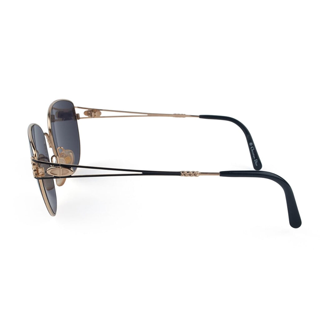 Dior Designer Branded Women Black and Gold Metal Cat-Eye Sunglasses with Grey Lenses