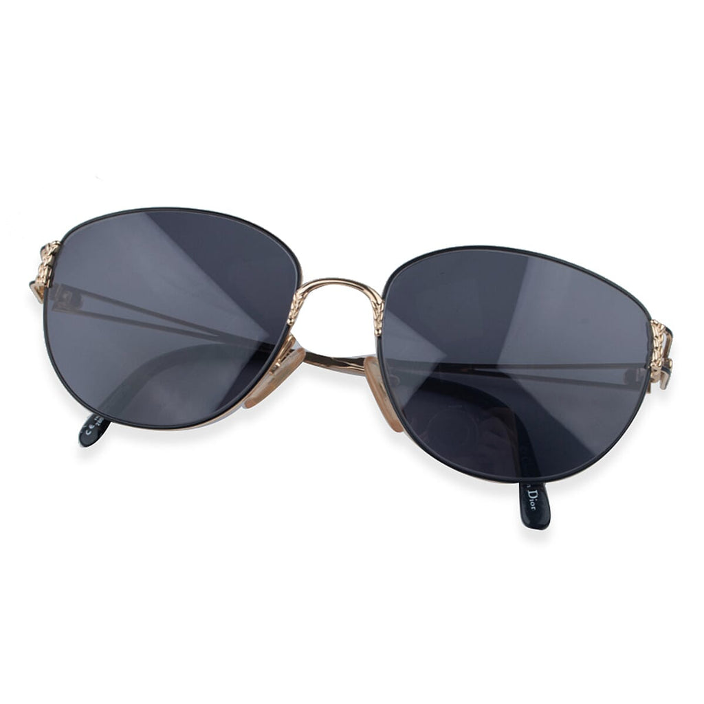 Dior Designer Branded Women Black and Gold Metal Cat-Eye Sunglasses with Grey Lenses