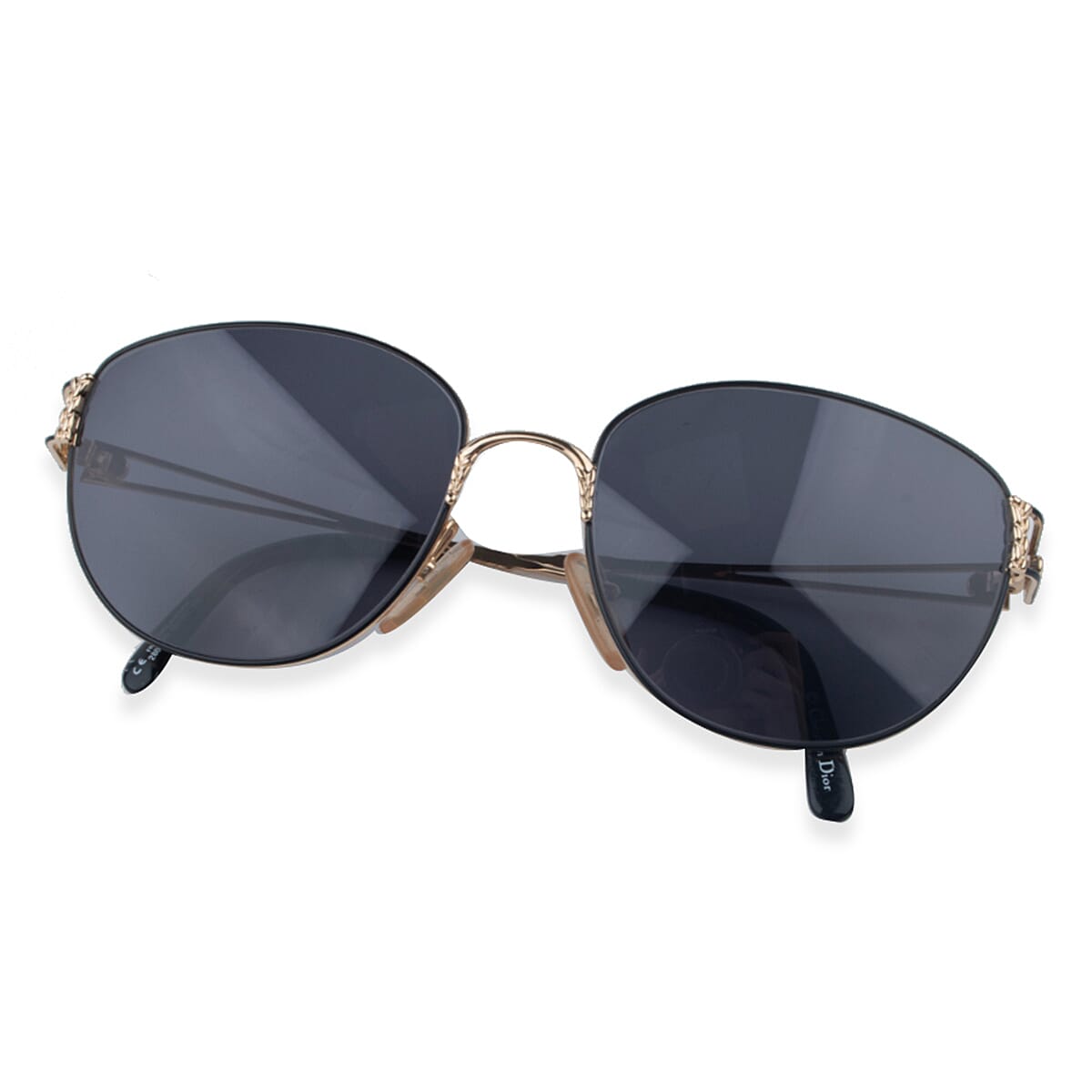 Dior Designer Branded Women Black and Gold Metal Cat-Eye Sunglasses with Grey Lenses