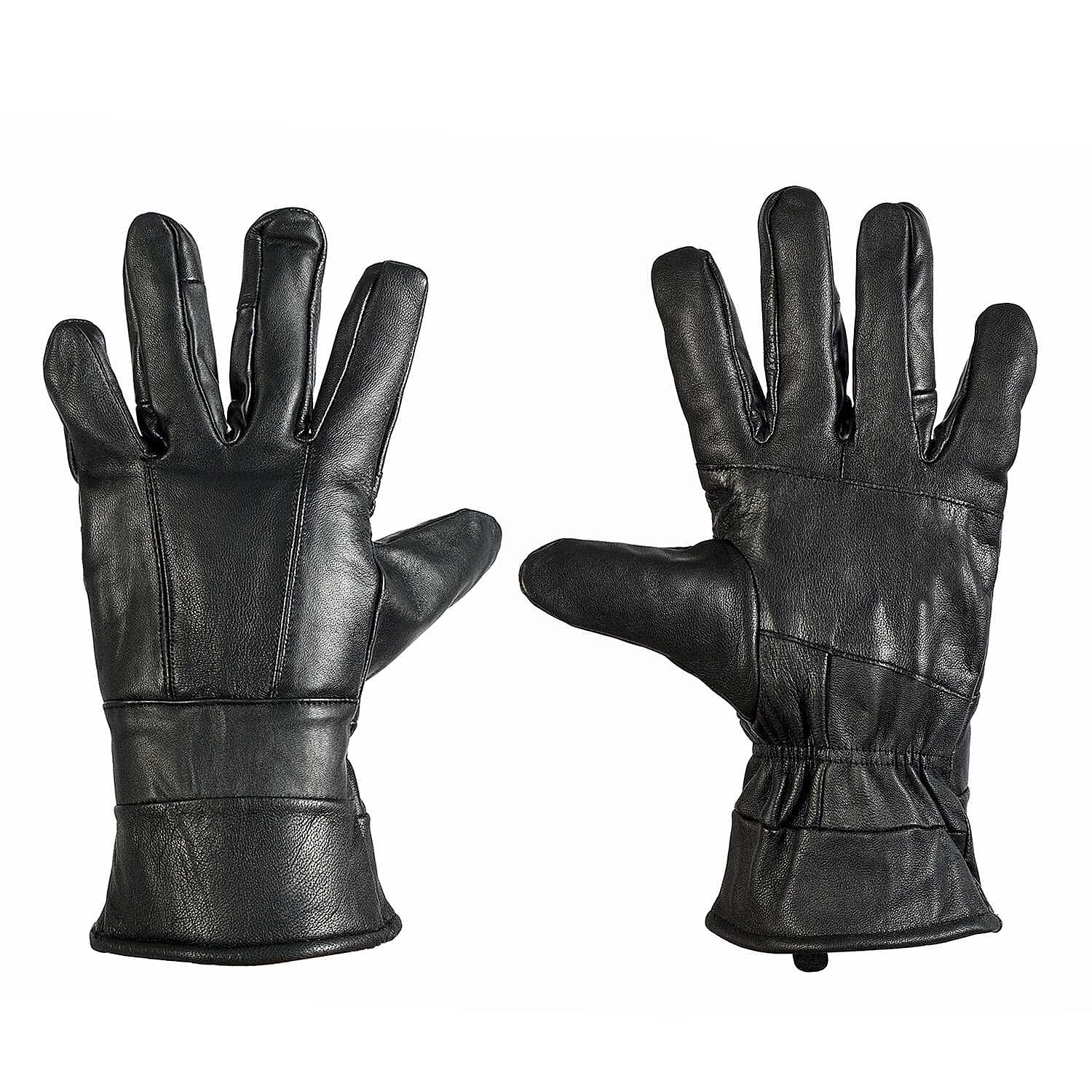 100% Genuine Leather Winter Gloves (Size Large) - Black