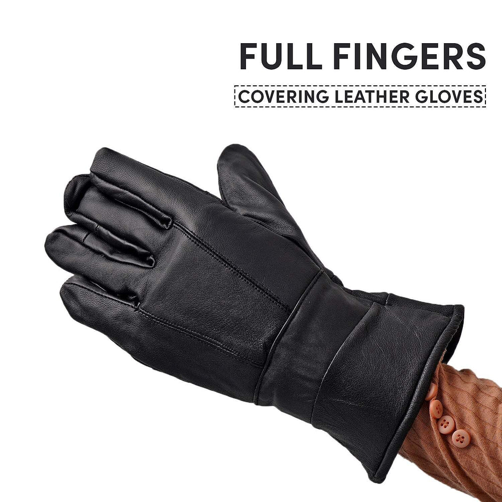 100% Genuine Leather Winter Gloves (Size Large) - Black
