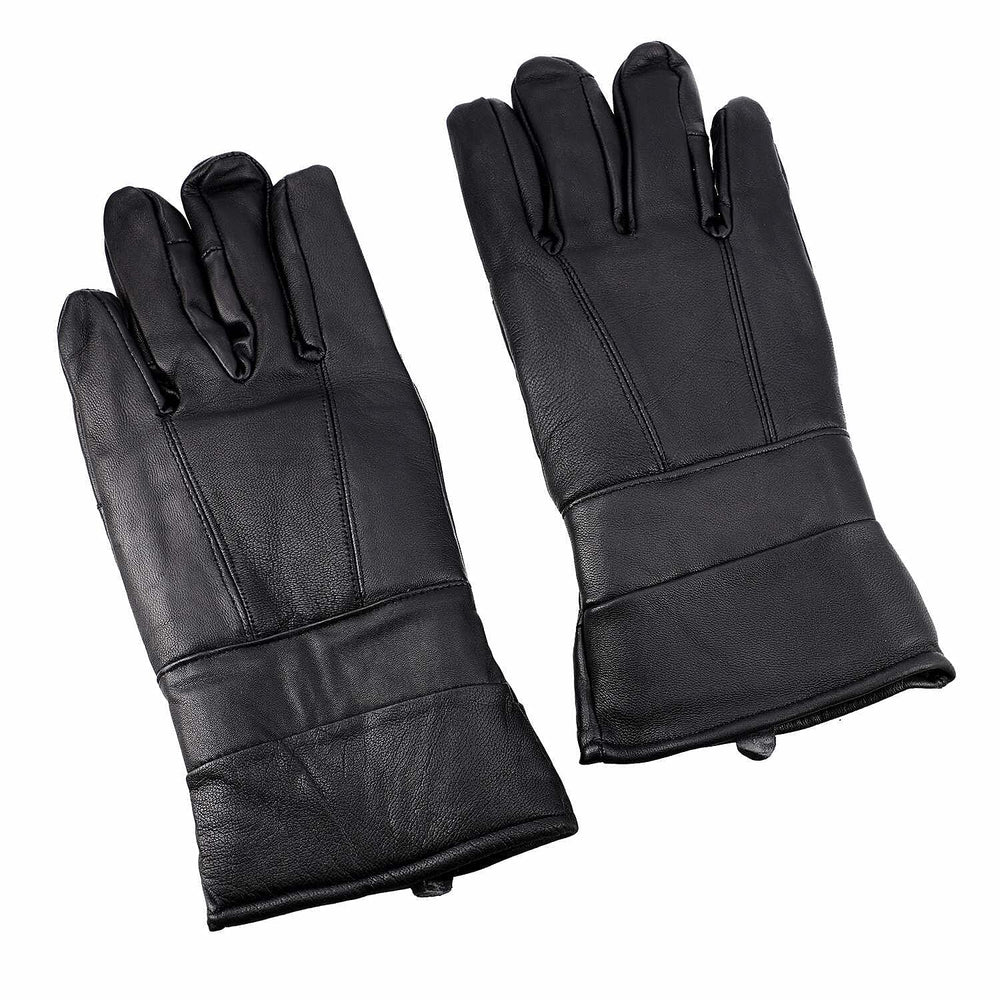 100% Genuine Leather Winter Gloves (Size Large) - Black