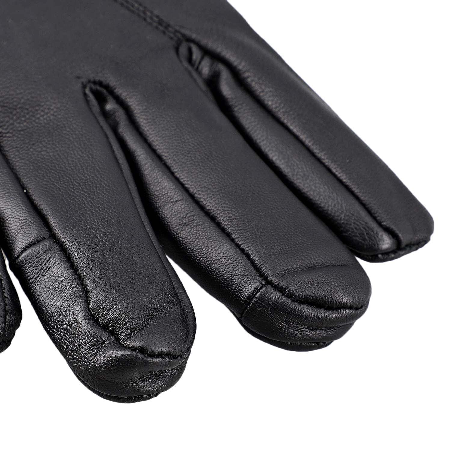 100% Genuine Leather Winter Gloves (Size Large) - Black