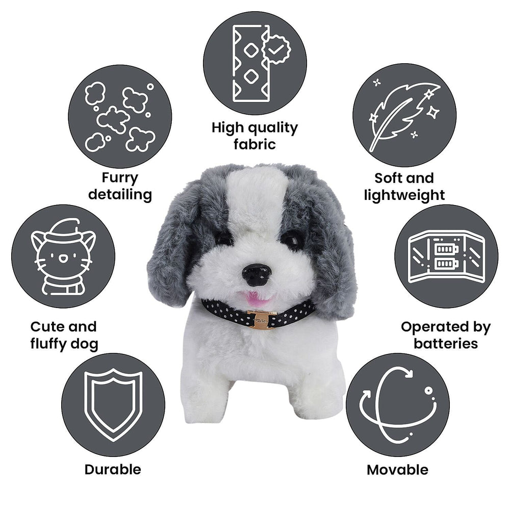 Doorbuster - Electric Walking Plush Dog Toy - Grey (Size 18x15x13 cm, 2 AA Battery Not Incl.)