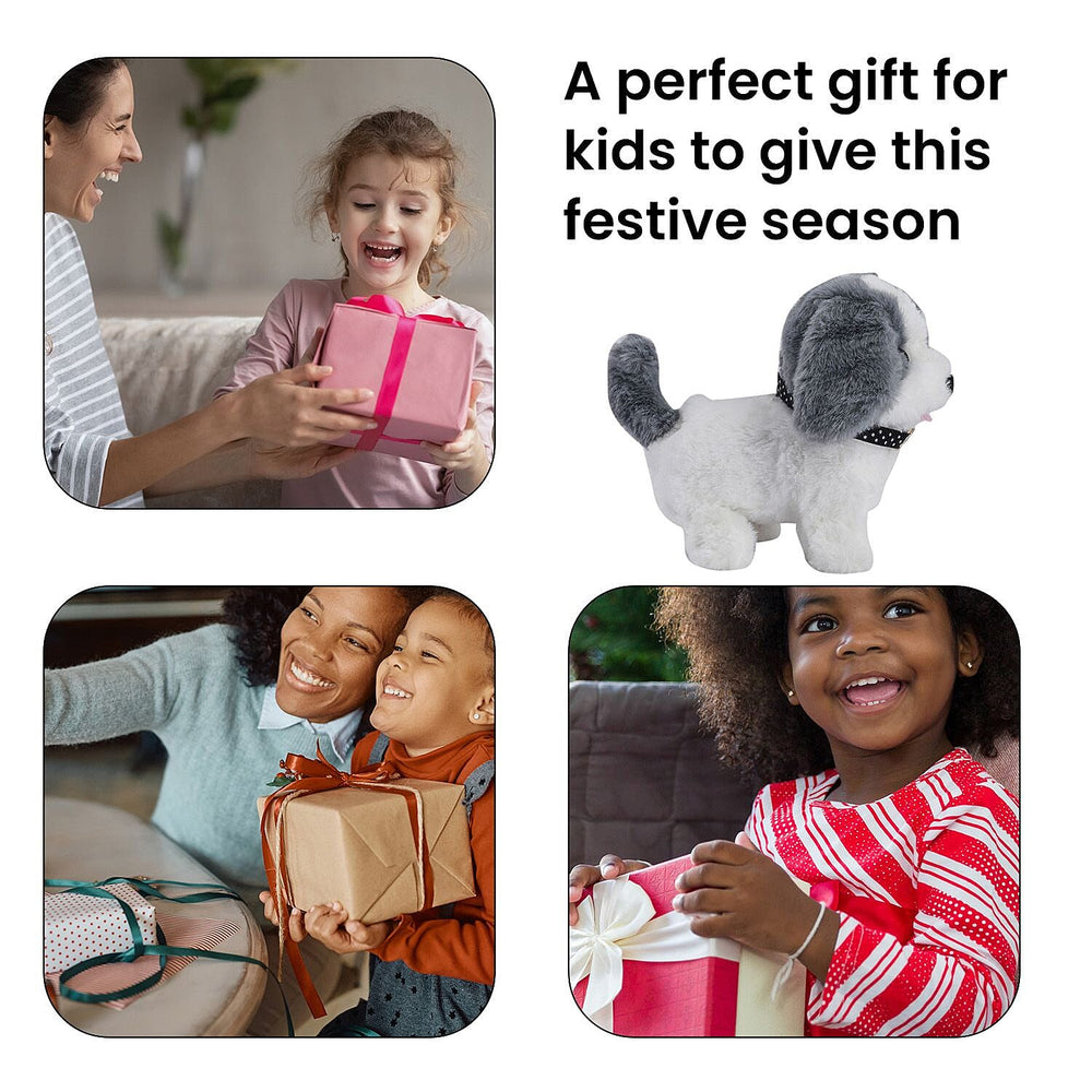 Doorbuster - Electric Walking Plush Dog Toy - Grey (Size 18x15x13 cm, 2 AA Battery Not Incl.)