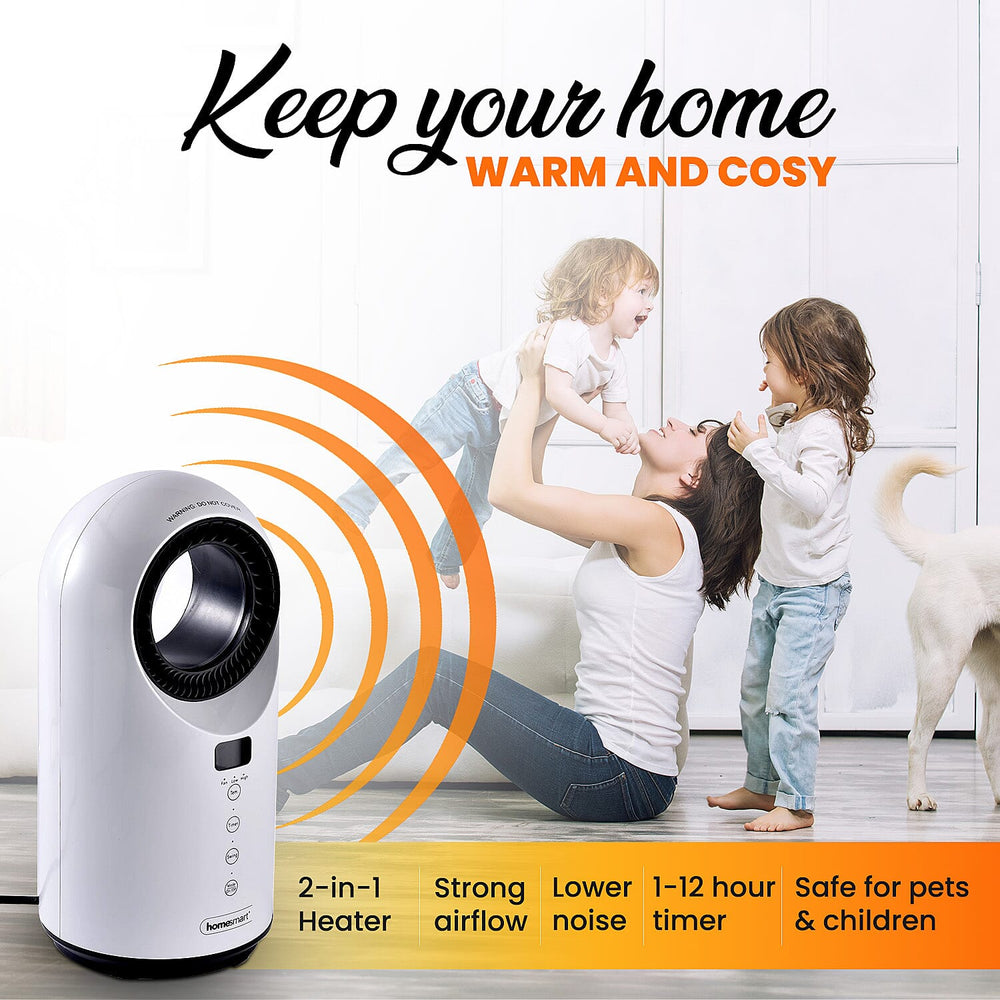 Homesmart 2 in 1 Bladeless Heater and Fan with Remote Control Supporting 60 Degree Wide Angle Oscillation with LED indicator Display