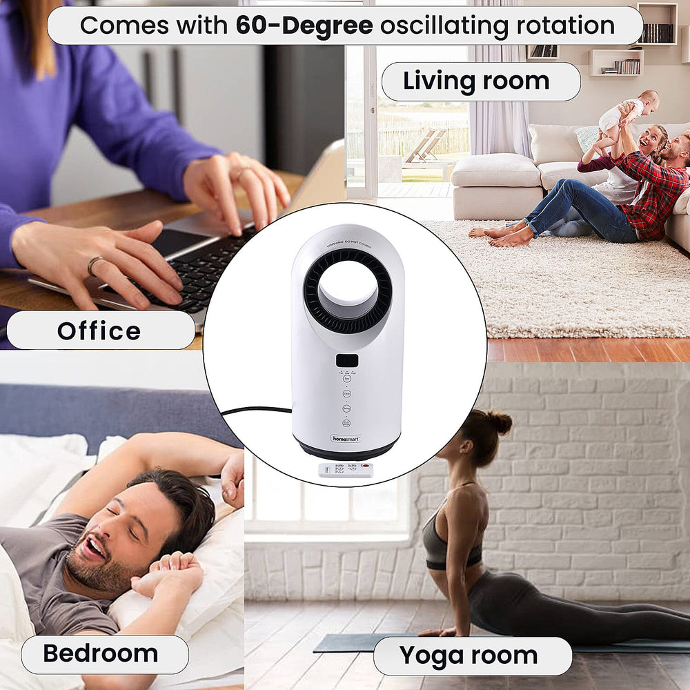 Homesmart 2 in 1 Bladeless Heater and Fan with Remote Control Supporting 60 Degree Wide Angle Oscillation with LED indicator Display