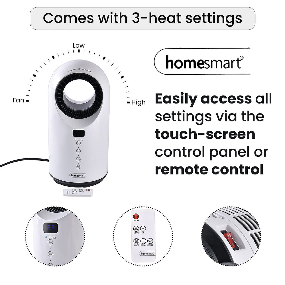 Homesmart 2 in 1 Bladeless Heater and Fan with Remote Control Supporting 60 Degree Wide Angle Oscillation with LED indicator Display