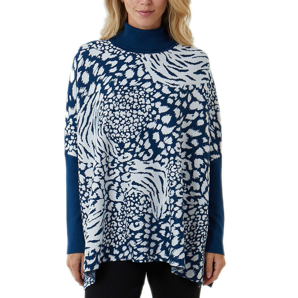 Doorbuster- Nova of London Zebra Roll Neck Poncho Jumper (One Size, 8-20) - Teal