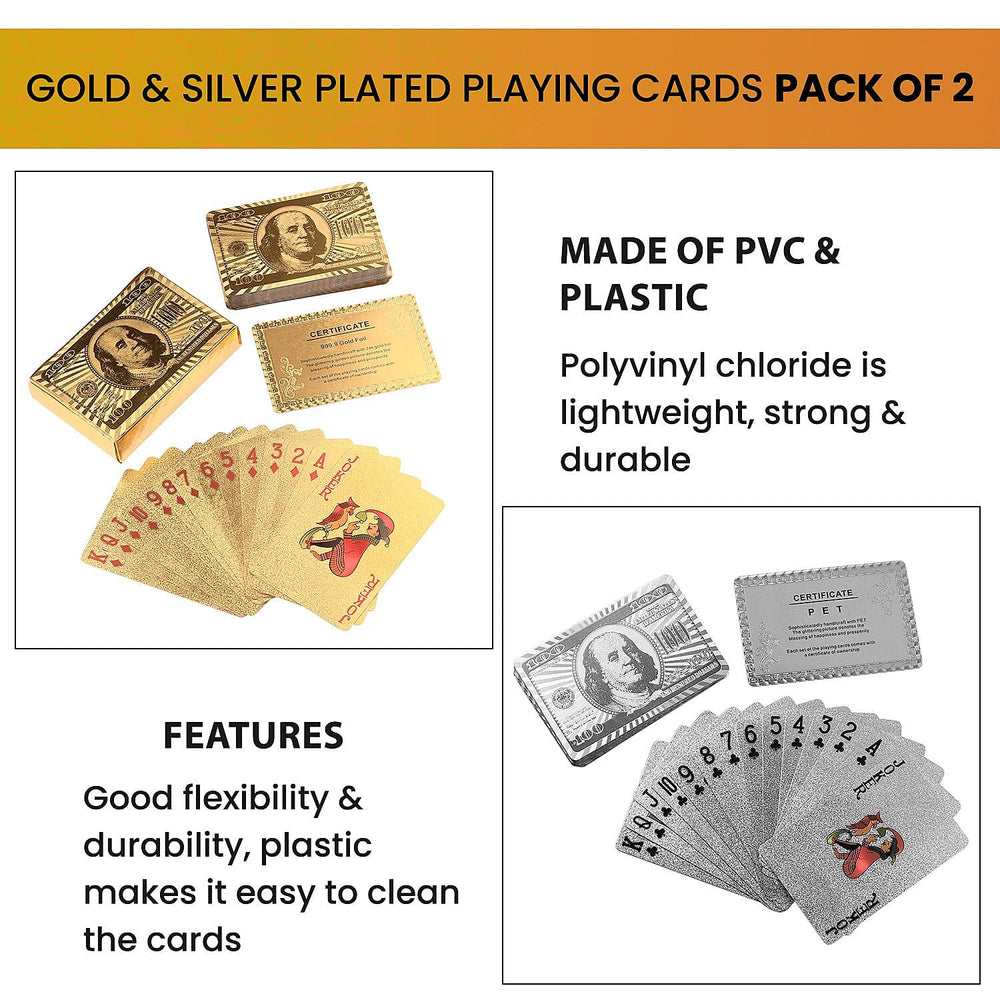 Value Bundle - Pack of 2 Gold and Silver Plated Playing Cards