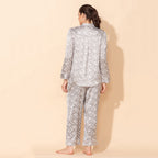 Doorbuster - TAMSY Floral Pattern Silk Like Nightwear Set (Size M) - Grey & White