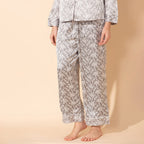 Doorbuster - TAMSY Floral Pattern Silk Like Nightwear Set (Size M) - Grey & White