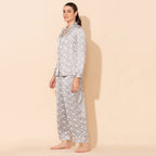 Doorbuster - TAMSY Floral Pattern Silk Like Nightwear Set (Size XXL) - Grey & White