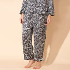 Doorbuster - TAMSY Leopard Pattern Silk Like Nightwear Set (Size S) - Black & White