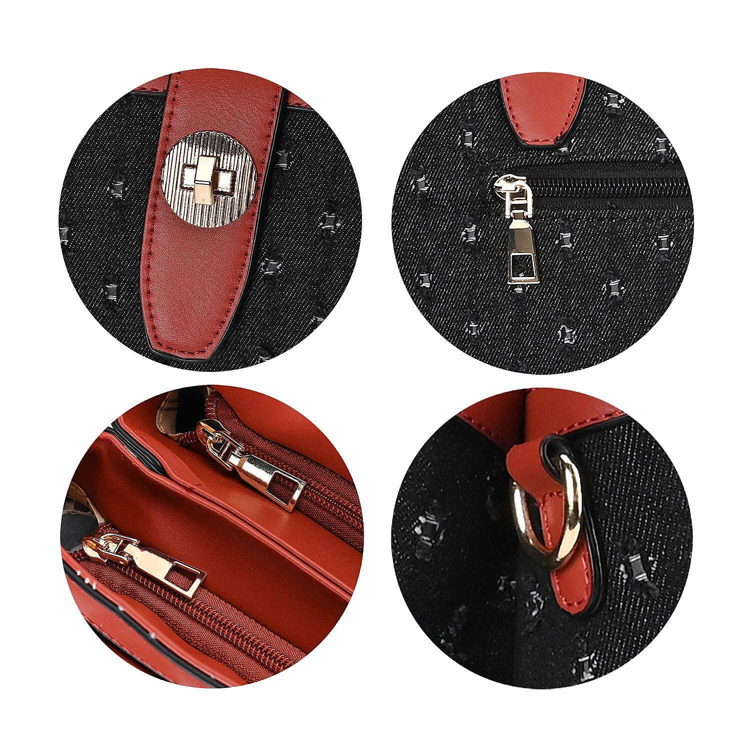 Dot Pattern Crossbody Bag With 2 Exterior Zipper Pockets - Handle Drop - Black