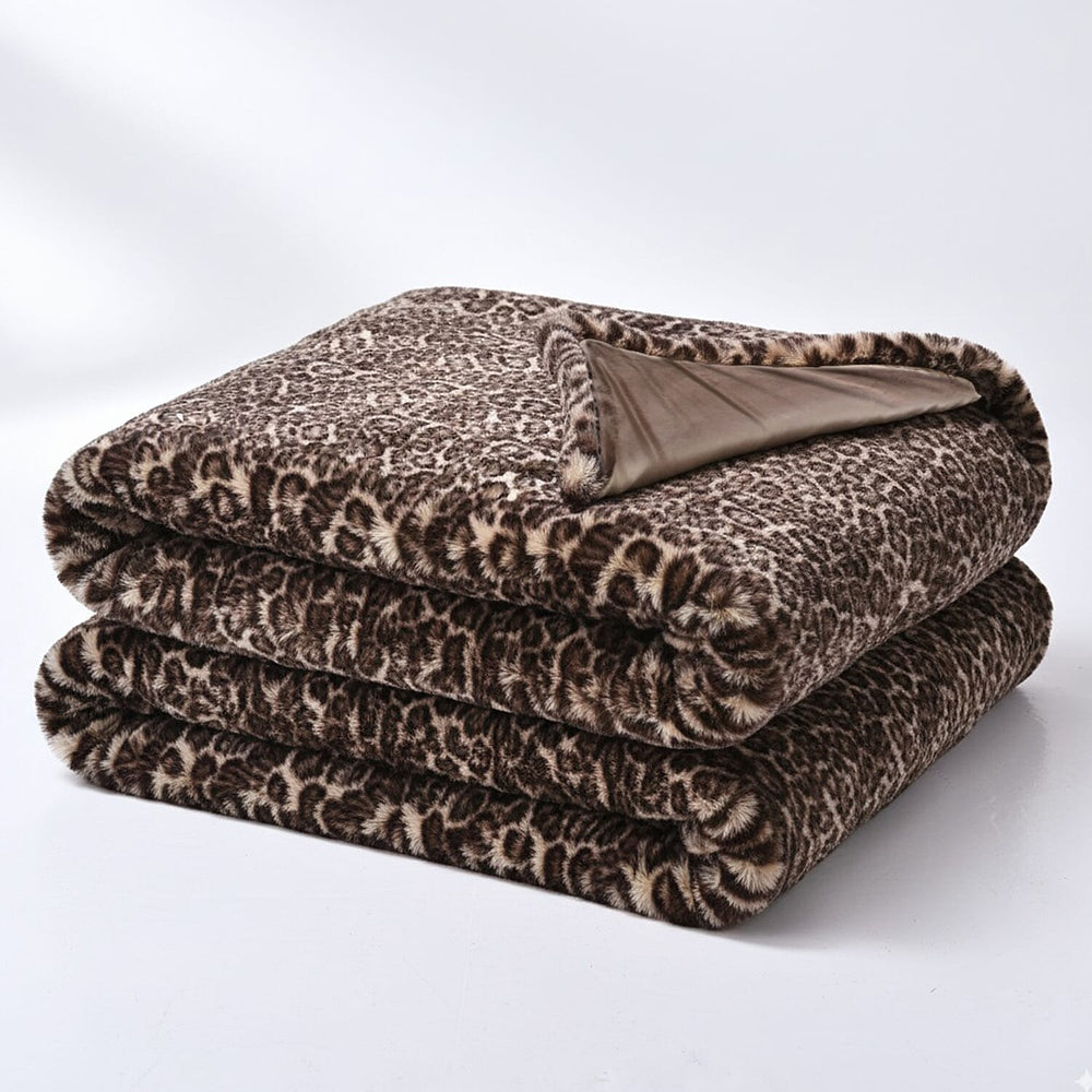 HUSH HAVEN Ultra Luxurious Double Layer Super Soft Faux Fur Leopard Print Blanket 500 GSM for Sumptuous Warmth (180x150 cm) - Dark Brown