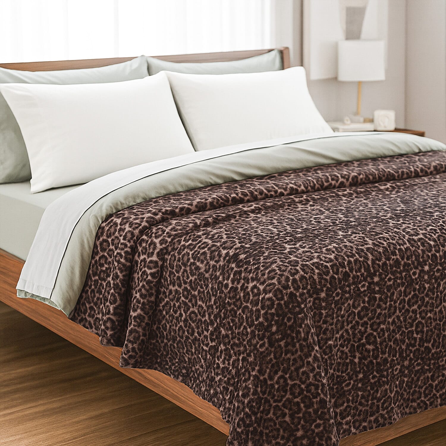 HUSH HAVEN Ultra Luxurious Double Layer Super Soft Faux Fur Leopard Print Blanket 500 GSM for Sumptuous Warmth (180x150 cm) - Dark Brown