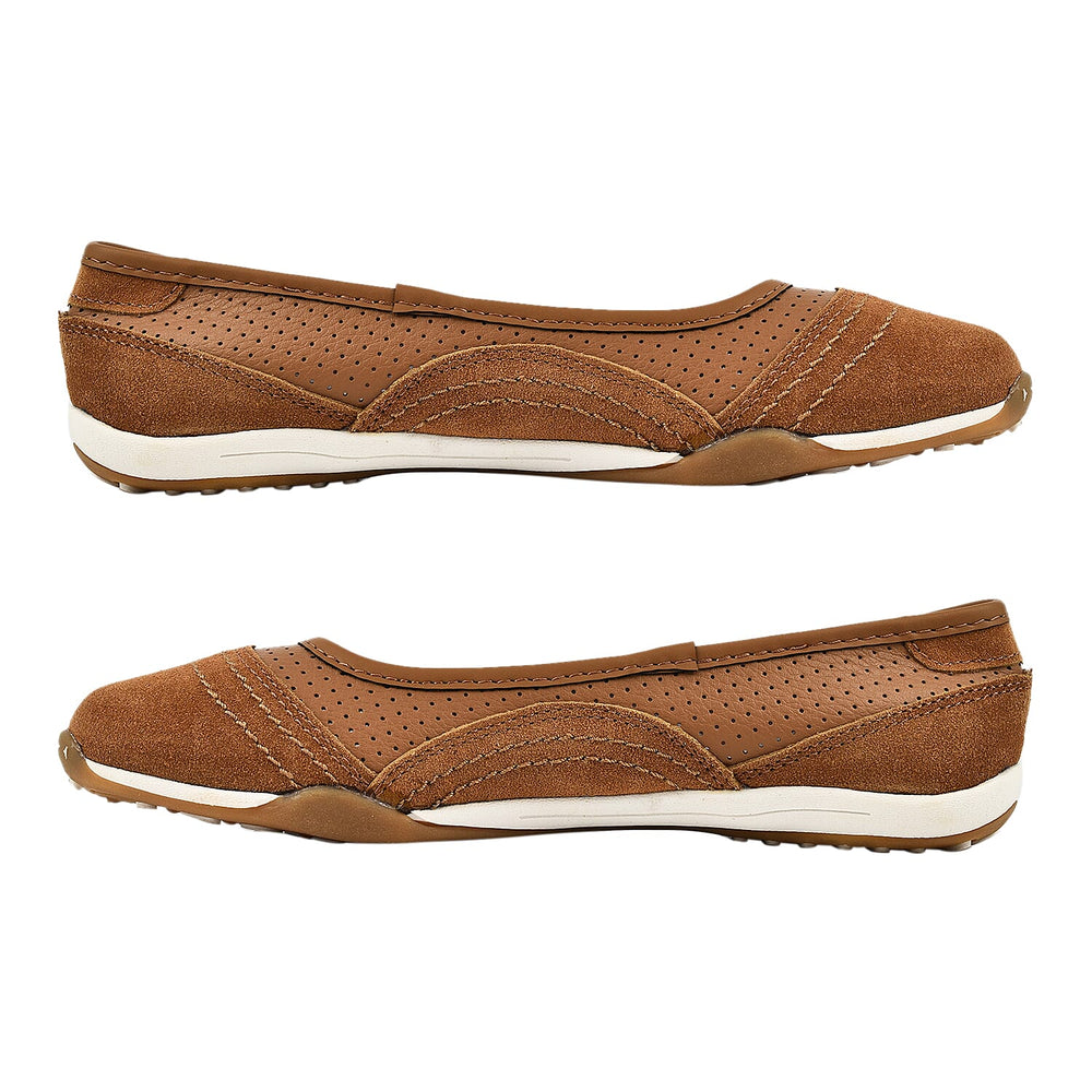 Down to Earth Ladies Leather Ballerina Shoe (Size 3) - Tan