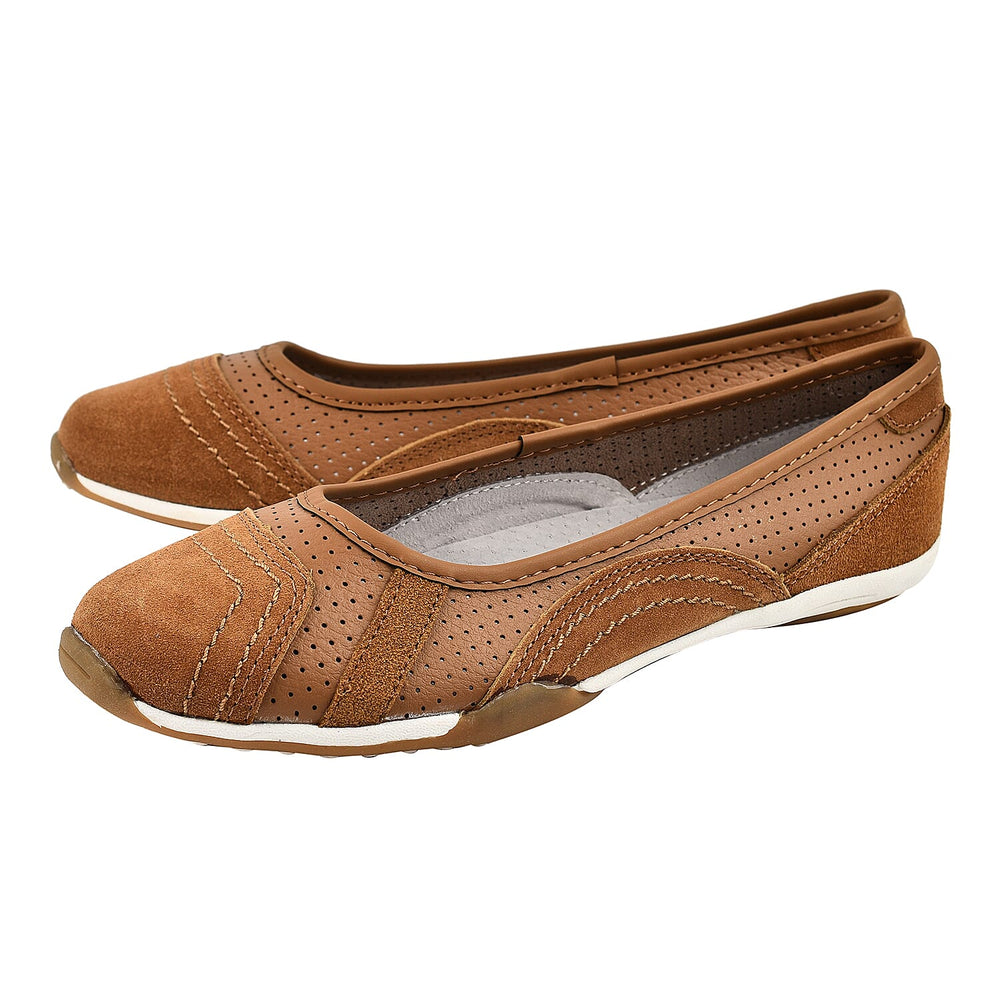 Down to Earth Ladies Leather Ballerina Shoe (Size 8) - Tan