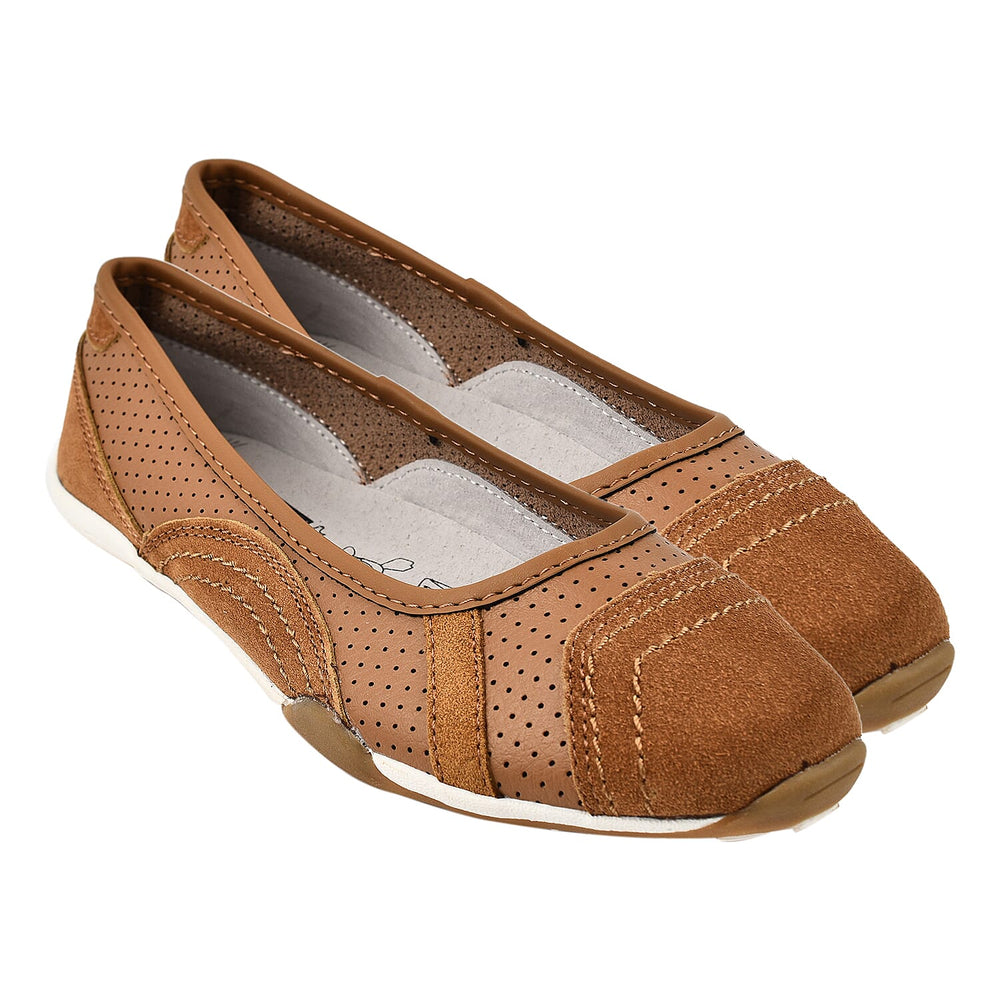 Down to Earth Ladies Leather Ballerina Shoe (Size 8) - Tan