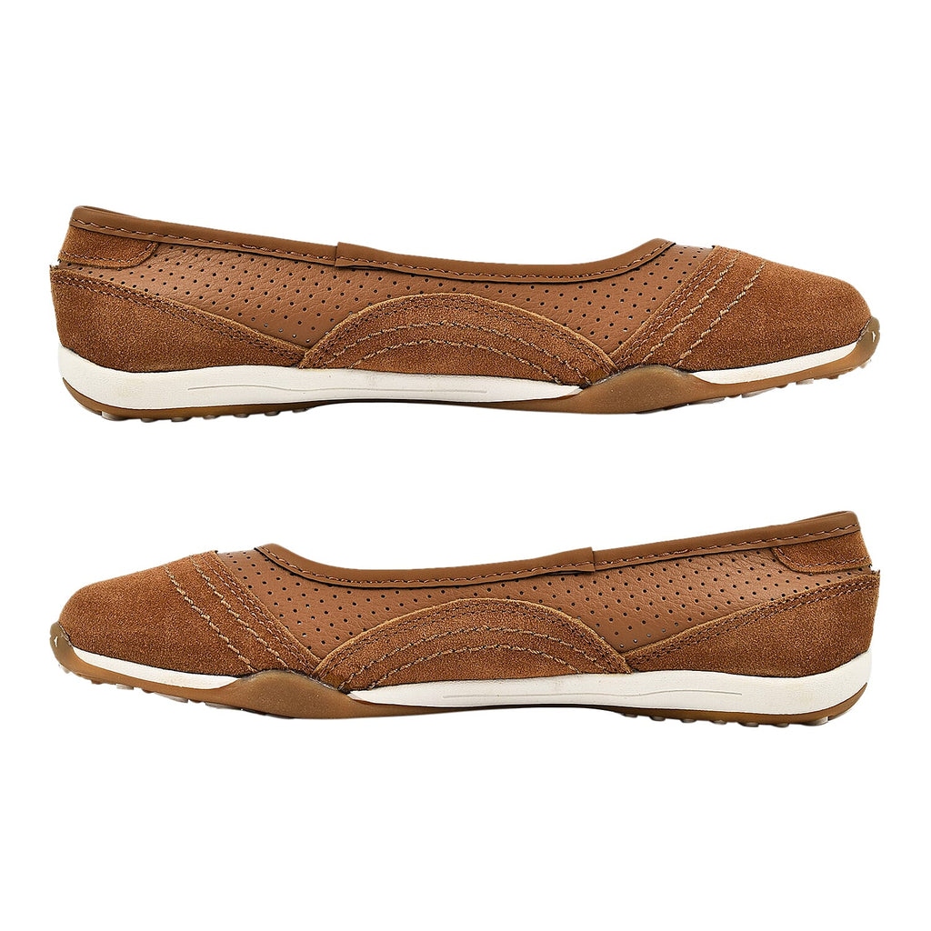 Down to Earth Ladies Leather Ballerina Shoe (Size 8) - Tan