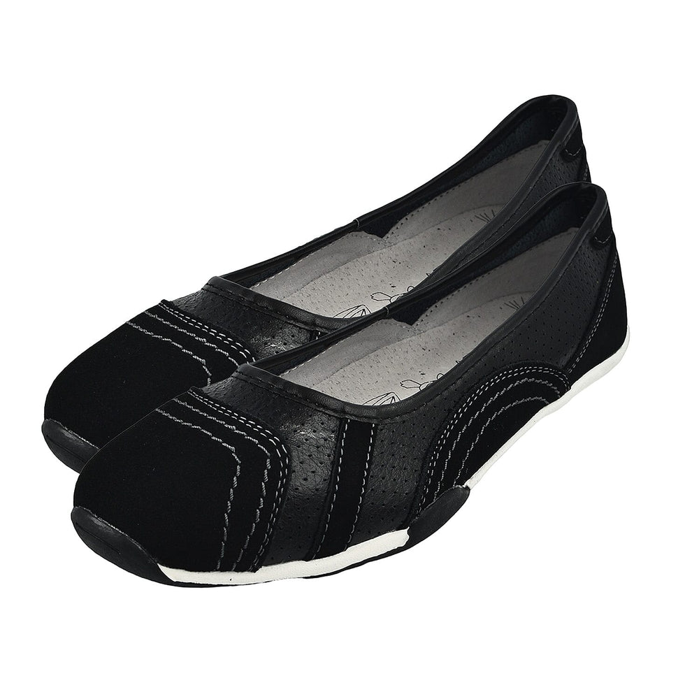 Down to Earth Ladies Leather Ballerina Shoe (Size 3) - Black