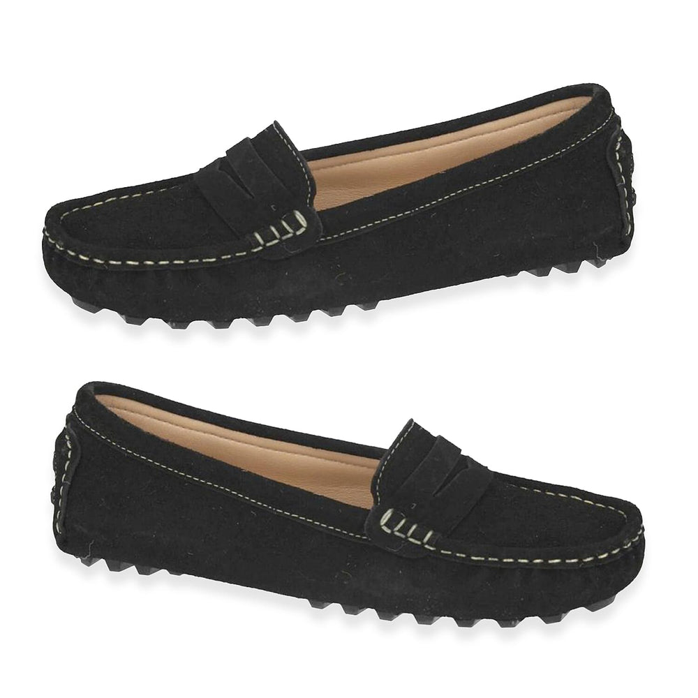 Down to Earth Genuine Leather Ladies Classic Driving Loafer Moccasin Shoes (Size - 3) - Black