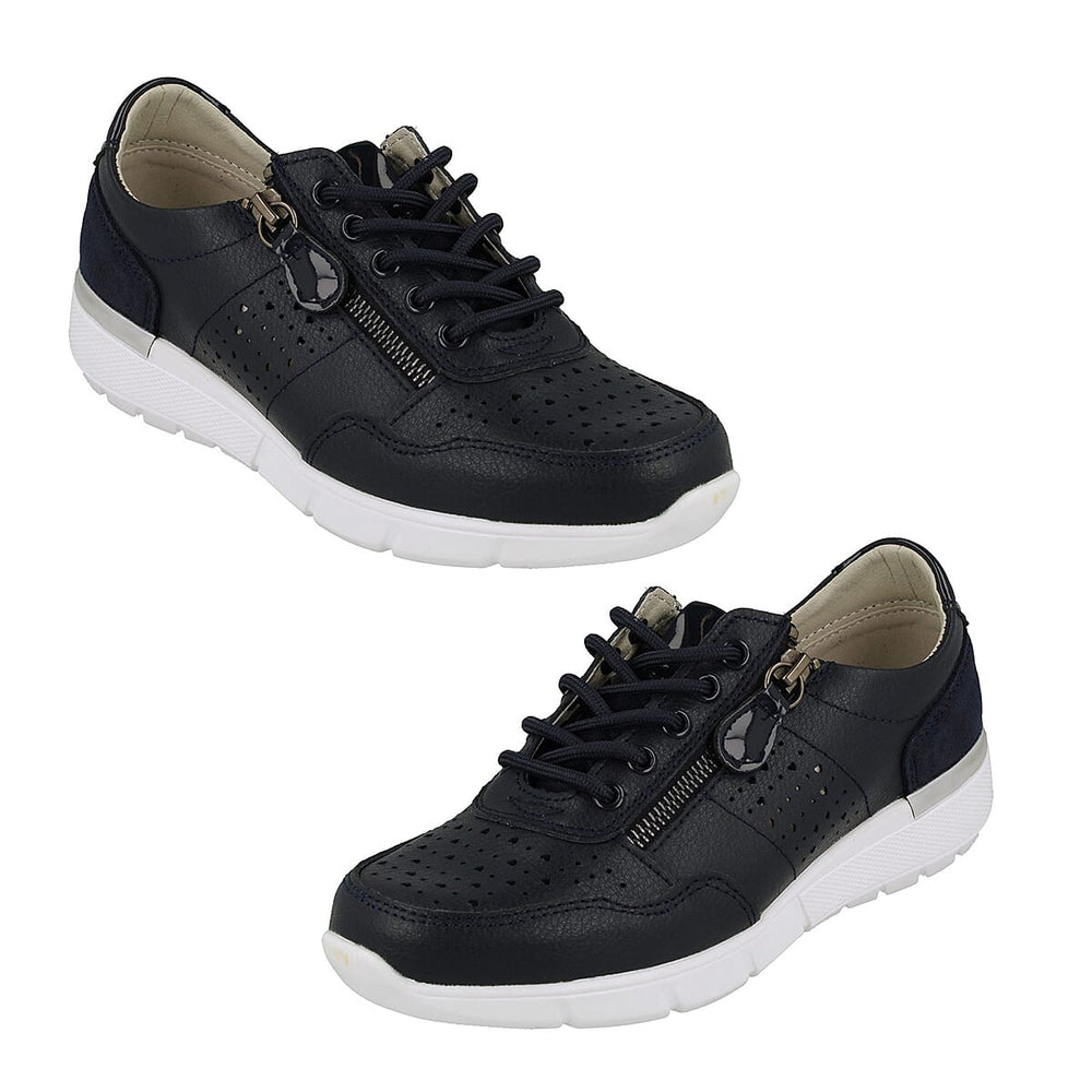 Down to Earth Ladies Leather Casual Trainers (Size 3) - Navy