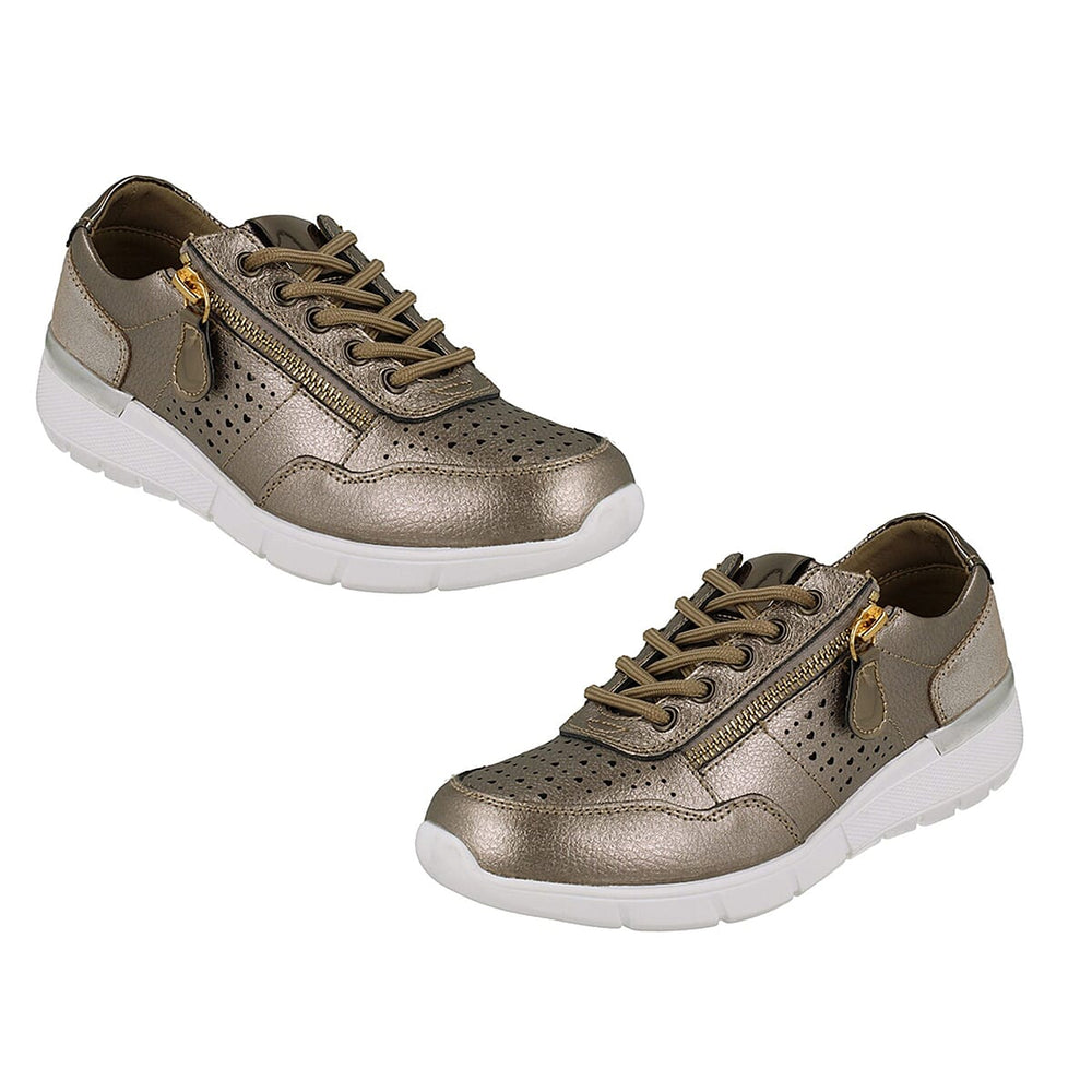 Down to Earth Ladies Leather Casual Trainers (Size 7) - Bronze