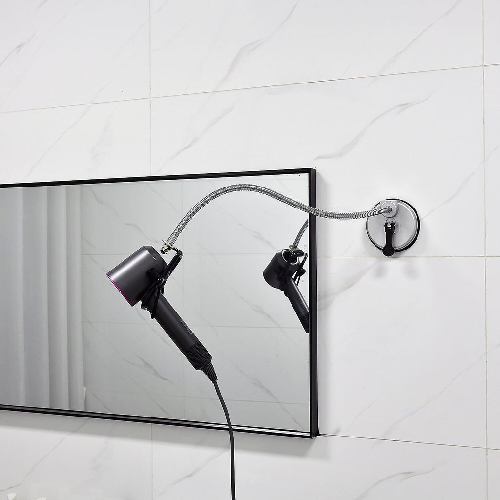 Suction Cup Hair Dryer Holder - Black & Silver