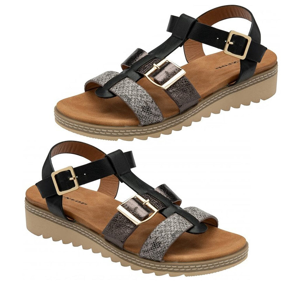 Dunlop Women's Callie Twin Strap T-Bar Buckle Sandals (Size 7) - Black